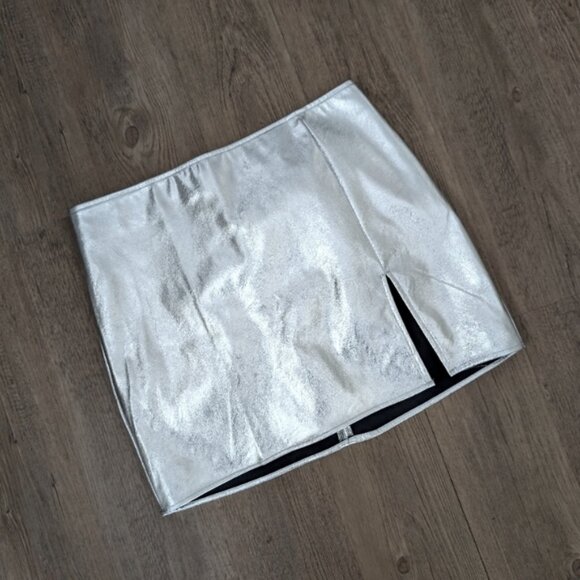 NWT Fashion Nova Silver Foil Metallic Mini Skirt - Picture 3 of 6
